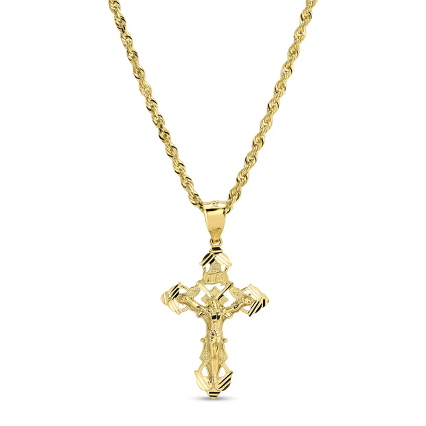 14k Gold Rope Chain with INRI Crucifix Cross Pendant 000 Set vandpjewelry