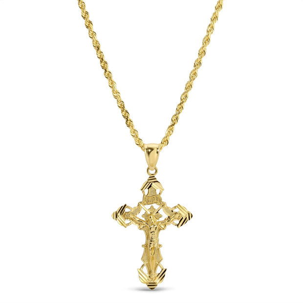 14K Gold Rope Chain with INRI Crucifix Cross Pendant 001 Set vandpjewelry