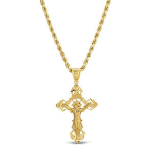14K Gold Rope Chain with INRI Crucifix Cross Pendant 002 Set vandpjewelry
