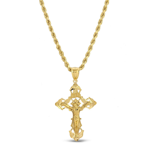 14K Gold Rope Chain with INRI Crucifix Cross Pendant 002 Set vandpjewelry