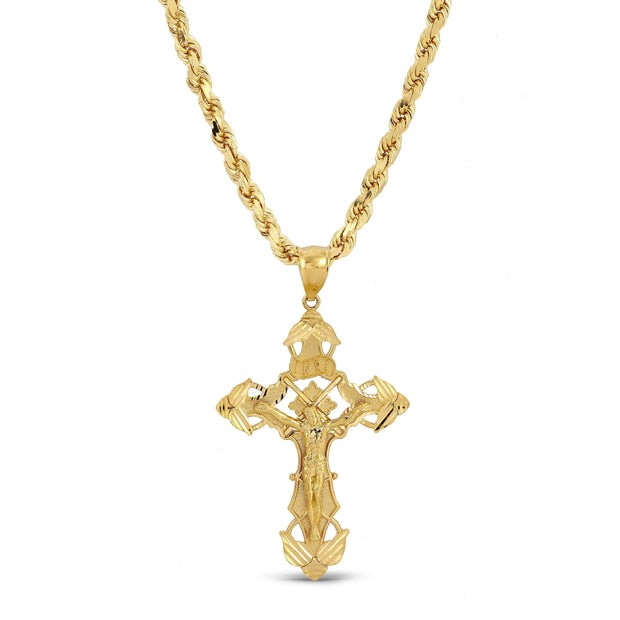 14k Gold Rope Chain with INRI Crucifix Cross Pendant 003 Set vandpjewelry