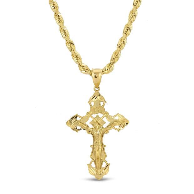 14k Gold Rope Chain with INRI Crucifix Cross Pendant 004 Set vandpjewelry