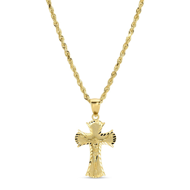 14k Gold Rope Chain with Crucifix Cross Pendant 071 Set vandpjewelry