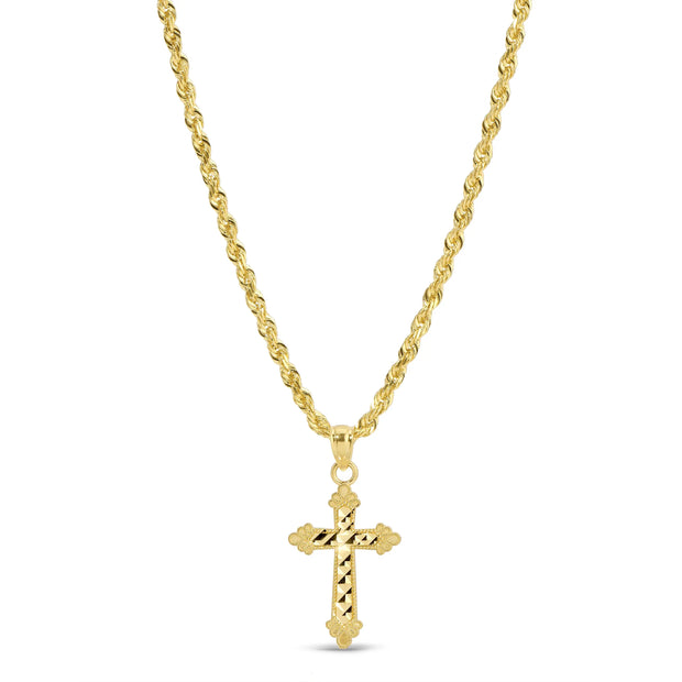 14k Gold Rope Chain with Cross Pendant 072 Set vandpjewelry