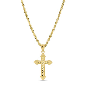 14k Gold Rope Chain with Cross Pendant 073 Set vandpjewelry