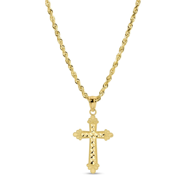 14k Gold Rope Chain with Cross Pendant 073 Set vandpjewelry