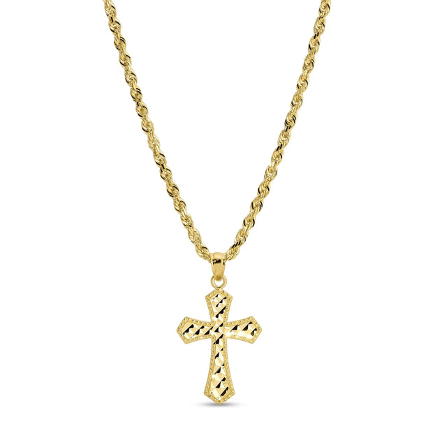 14k Gold Rope Chain with Cross Pendant 085 Set vandpjewelry