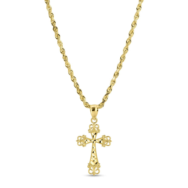 14k Gold Rope Chain with Cross Pendant 087 Set vandpjewelry