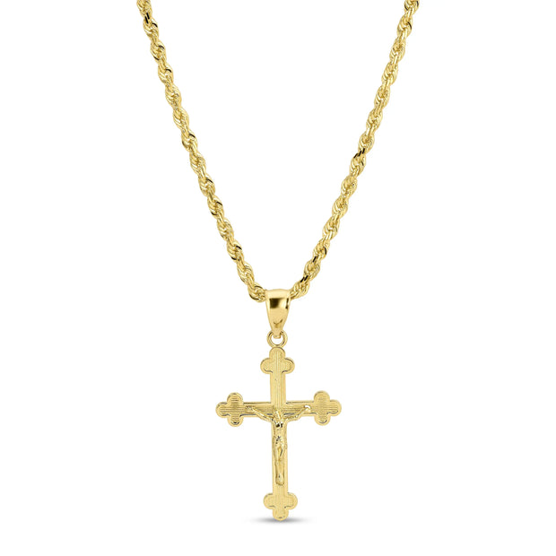 14k Gold Rope Chain with Crucifix Cross Pendant 094 Set vandpjewelry
