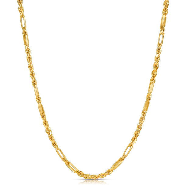 14K Gold Milano Rope Chain 4mm Figarope V&P Jewelry