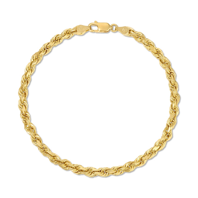 14k Gold Rope Chain Bracelet 4mm V&P Jewelry