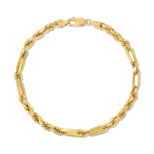 14k Gold Milano Rope Bracelet 7mm FigaRope V&P Jewelry