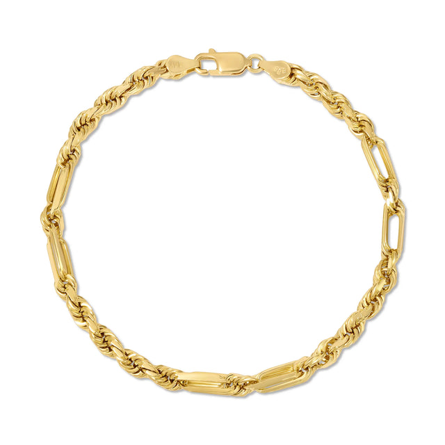 14k Gold Milano Rope Bracelet 7mm FigaRope V&P Jewelry
