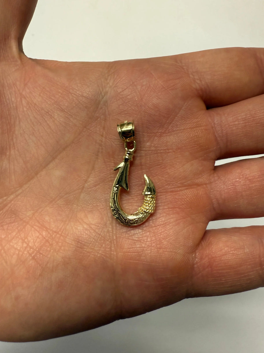 14K Gold Fish Hook Pendant 555