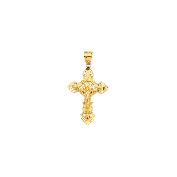 14K Gold Solid Inri Crucifix Cross Pendant 001 V&P Jewelry
