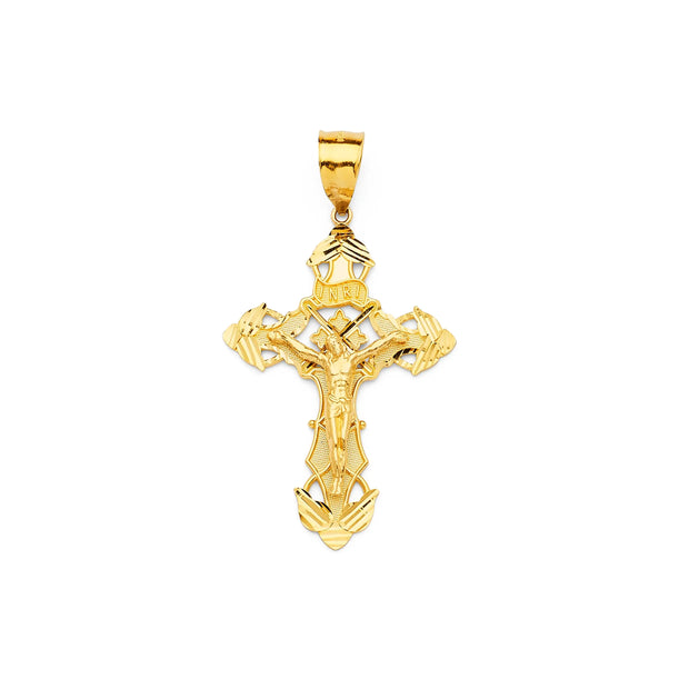 14K Gold Solid Inri Crucifix Cross Pendant 003 V&P Jewelry
