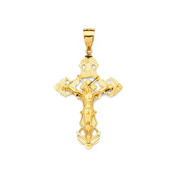 14K Gold Solid Inri Crucifix Cross Pendant 004 V&P Jewelry