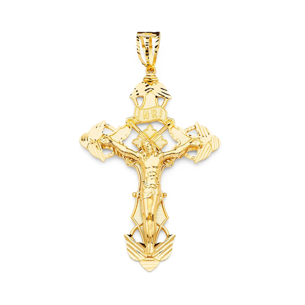 14K Gold Solid Inri Crucifix Cross Pendant 006 V&P Jewelry