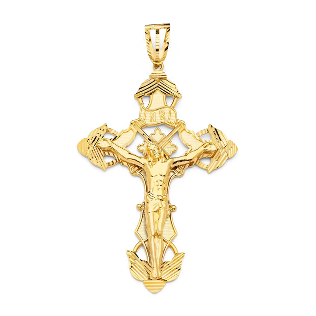 14K Gold Solid Inri Crucifix Cross Pendant 007 V&P Jewelry