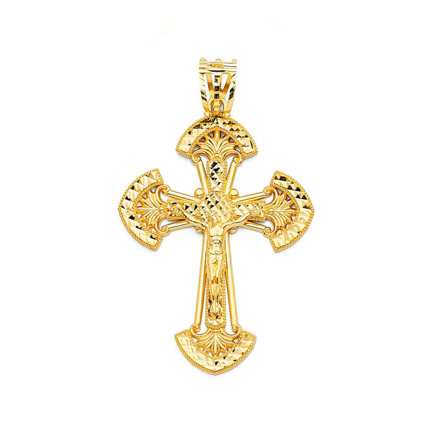 14K Gold Solid Crucifix Cross Pendant 011 V&P Jewelry