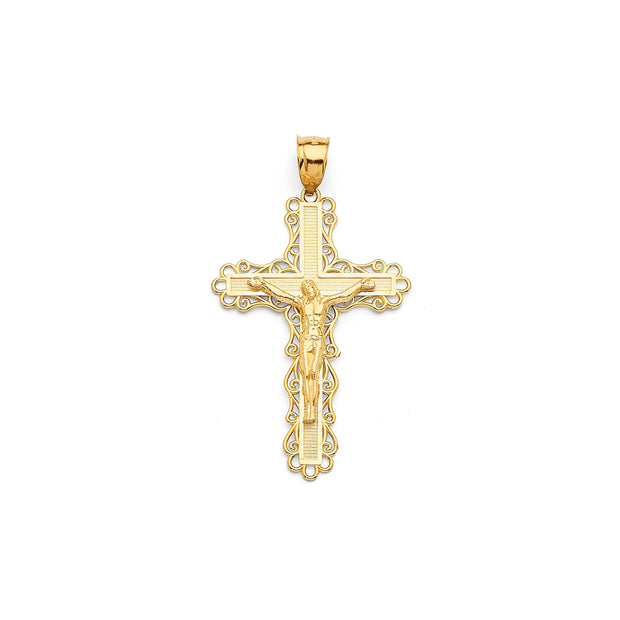 14K Gold Solid Crucifix Cross Pendant 029 V&P Jewelry