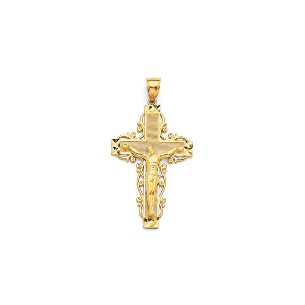 14K Gold Solid Crucifix Cross Pendant 032 V&P Jewelry