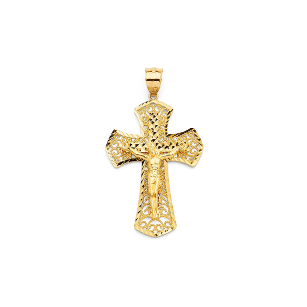14K Gold Solid Crucifix Cross Pendant 049 V&P Jewelry