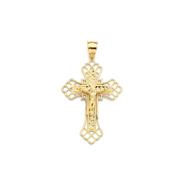 14K Gold Solid Crucifix Cross Pendant 050 V&P Jewelry
