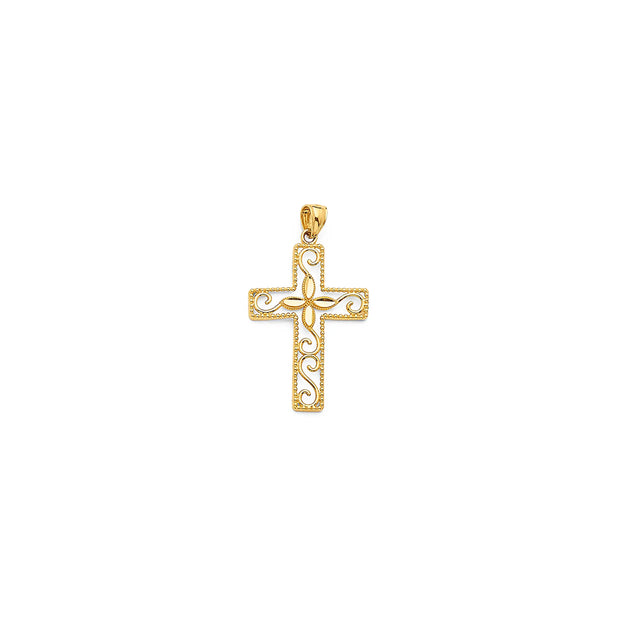 14K Gold Solid Cross Pendant 077 V&P Jewelry