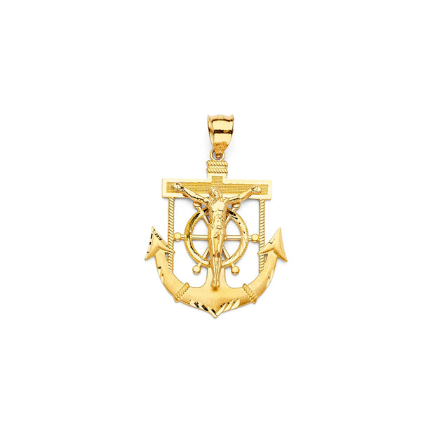 14k Gold Solid Anchor Penant with Jesus 193 V&P Jewelry