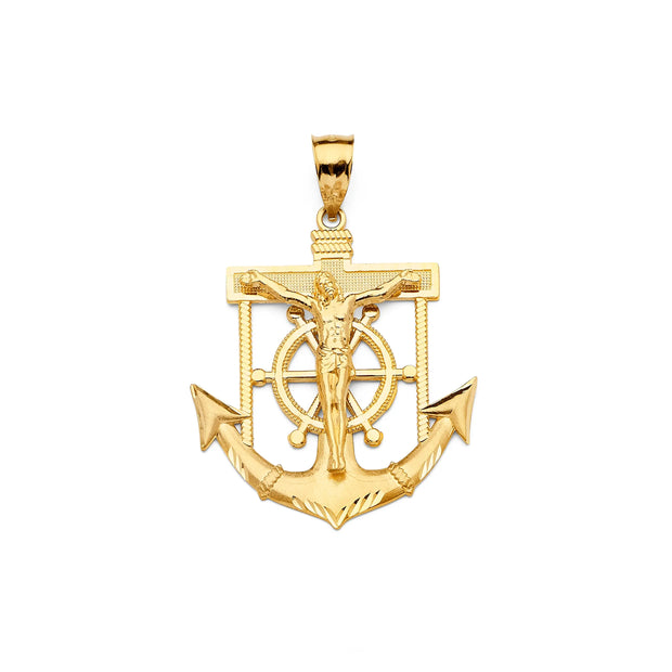 14k Gold Anchor Pendant with Jesus 194 V&P Jewelry