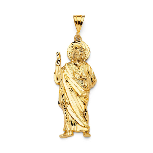 14K Gold Solid Saint Jude Pendant (XL) V&P Jewelry