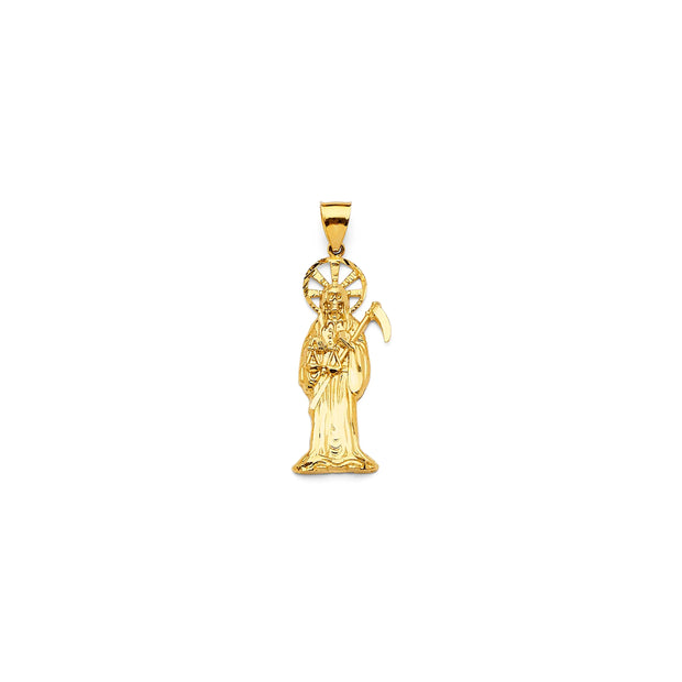 14K Gold Solid Santa Muerte Penant 222 V&P Jewelry