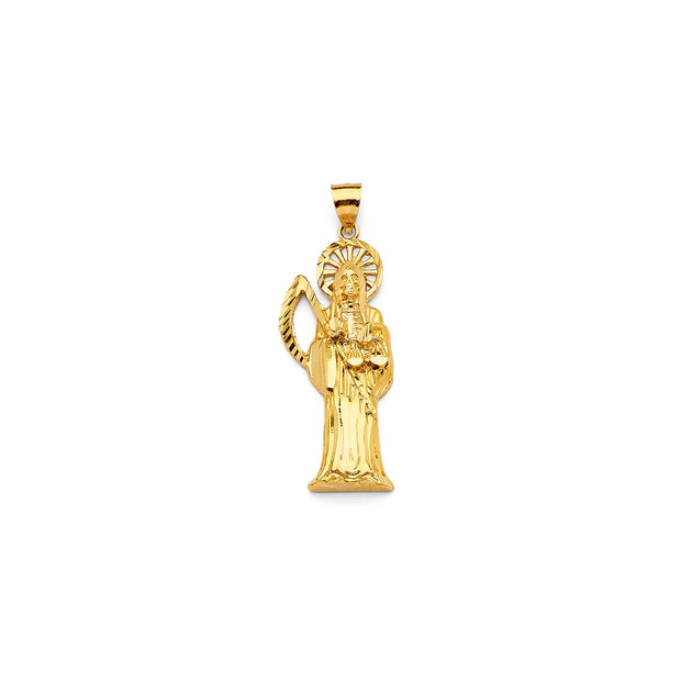 14K Gold Solid Santa Muerte Pendant 224 V&P Jewelry