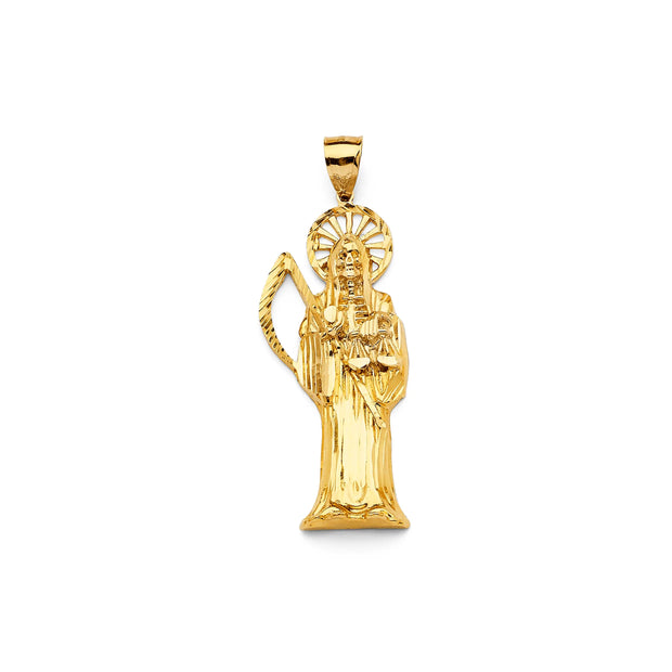 14K Gold Solid Santa Muerte Pendant 225 V&P Jewelry