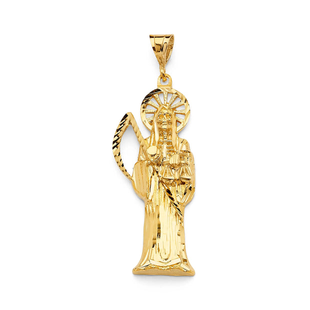 14K Gold Solid Santa Muerte Pendant 226 V&P Jewelry