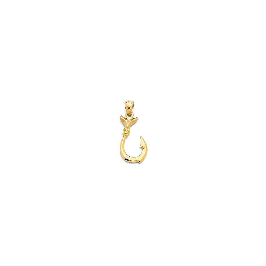 14k gold fish hook 20mm Fishermans Barbed and Knot Fishing Charm Necklace 17 Inches in Yellow Its sleek Estate. 14K YG Fish Hook