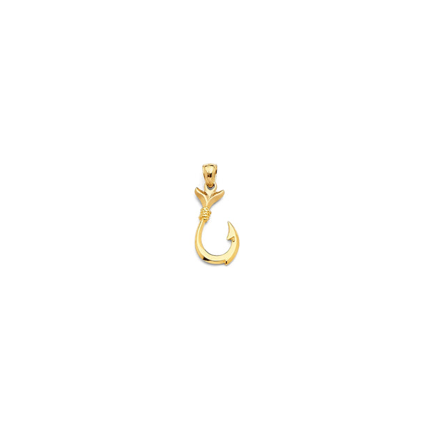 14K Gold Solid Fish Hook Pendant 554 V&P Jewelry