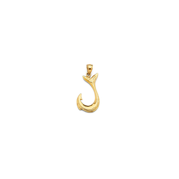 14K Gold Solid Fish Hook Pendant 560 V&P Jewelry